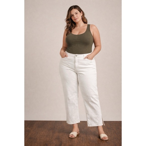 Eloquii Denim - Eloquii Denim White Jeans Size 24 Plus Straight Leg Cropped Cotton Stretch
